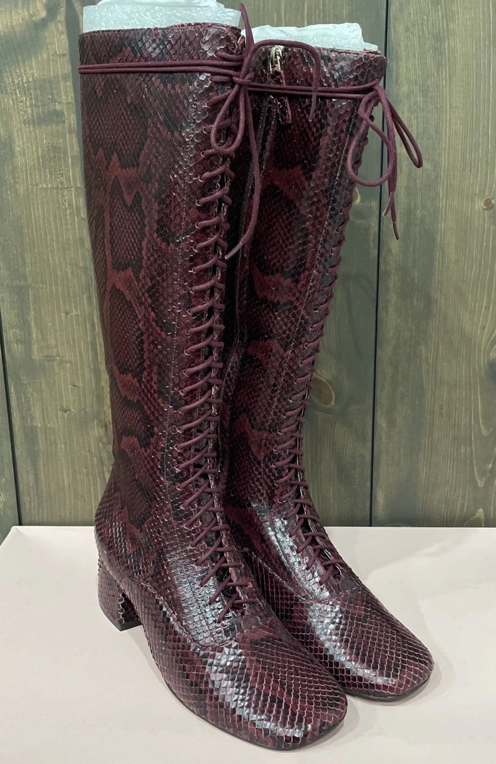 NEW Kate Spade Lake Snake-Embossed Leather Knee High Boots Burgundy Women 9.5M thumbnail 6