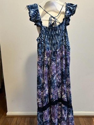 Sofia Jeans By Sofia Vergara Tie Dye Maxi Dress Boho Sleeveless Med Vacay Blue