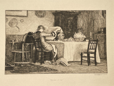 Robert Macbeth Engraved Etching 1880's ''Here It Is!'' Print, Unframed