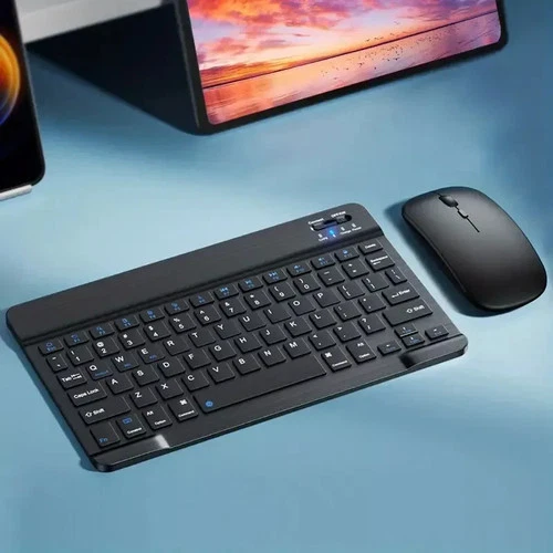 Kabellose Mini Bluetooth Tastatur mit Maus im SET Englisch Layout QWERTY