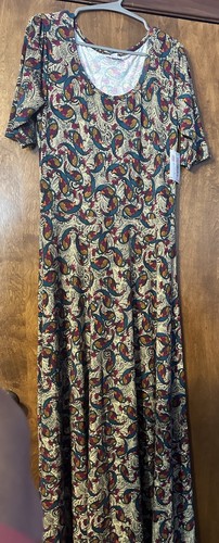 LuLaRoe Ana langes Maxikleid Gr. XL Boho Pfauenmuster Neu mit Etikett