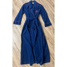 VTG Bill Blass Robe Mens Sz S Navy Blue Fleece Robe Red Trim Monogram