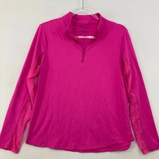 IBKUL Large Pink Magenta Quarter Zip Long Sleeve Stretch Active Top Golf