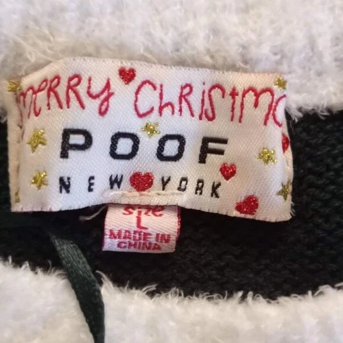 Poof Womens Sweater Size Large Naughty Santa Crew Neck Ugly Christmas Holiday