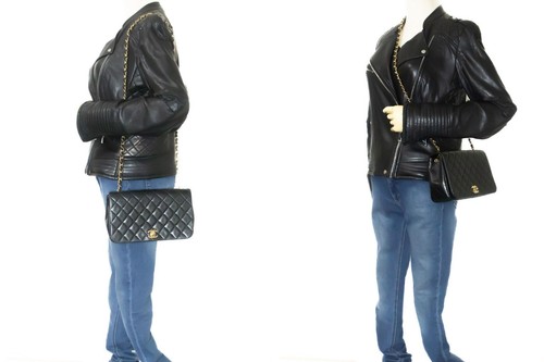 p07 CHANEL Authentic Full Flap Chain Shoulder Bag Black Quilted Lambskin Leather - Picture 12 of 17