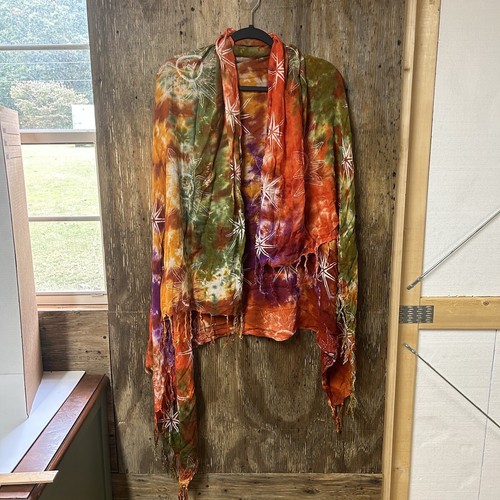 Large Tie Dye Wrap Cape Shawl Cloth Fringe Hippy Sun Stars - Picture 2 of 5