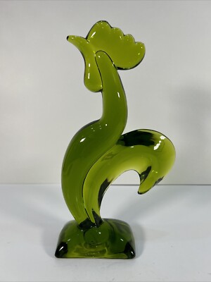 Viking Glass Epic Avocado Green Kelloggs Rooster Figurine 60s vintage 9.75'' EUC