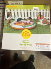 Sun Squad Inflatable Kids Hippo Spray Swimming Pool 5' 2" Diameter 23" Deep