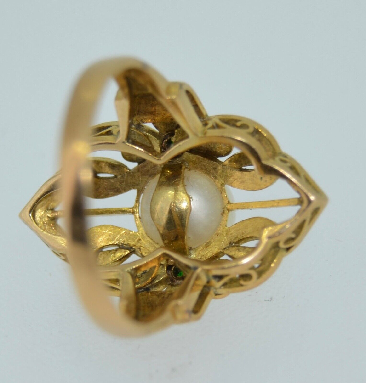 Edwardian 14K Pearl & Jade Ring - image 9