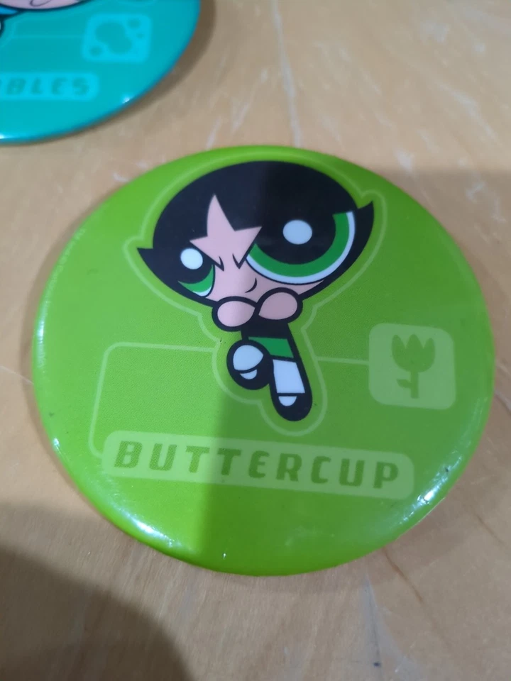 "Juego de 3 botones traseros de 3"" Power Puff vintage de red de dibujos animados para niñas" Foto 3 de 4