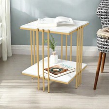 Small Sofa Table Side End Table Corner Coffee Table White Square 2 Tier Storage 