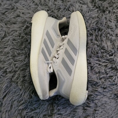 Adidas Pureboost 22 Running Shoes Women 7 White Silver Lace Up Athletic Sneakers