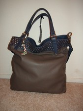 Io Pelle Italia Leather Smog Jeans Large Embellished Tote Purse