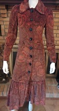 Jennifer Nicholson Orange/brn/grn Velvet Print Granny Duster Coat Nwt $1000 Sz 4
