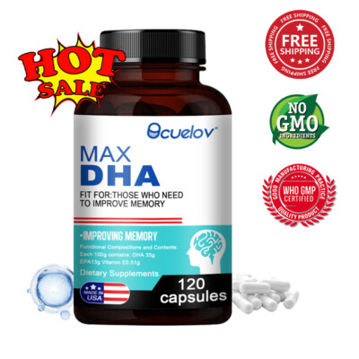 DHA Fish Oil Brain Booster IMPROVE MEMORY  Vegetarian Supplement 120 Capsules