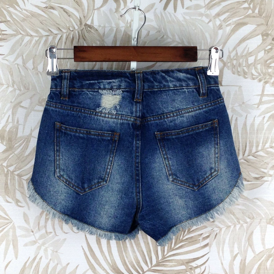 dELiA's Denim Hot Pantalones Cortos Mujer Talla 00 Desgastado 100% Algodón Dobladillo Crudo Foto 2 de 4