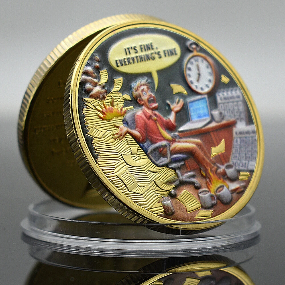 Rise in Chaos and Adversity Challenge Coin Everything's Fine Gold Plated Medal - Picture 4 of 12