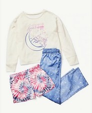 Justice Size 6 Pajamas 3 Piece Set Girls Good Energy Sleep Shorts and Pants NWT
