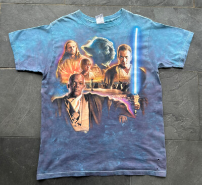 Vintage Star Wars Jedi Council Tie Dye Liquid Blue T-Shirt 21x29
