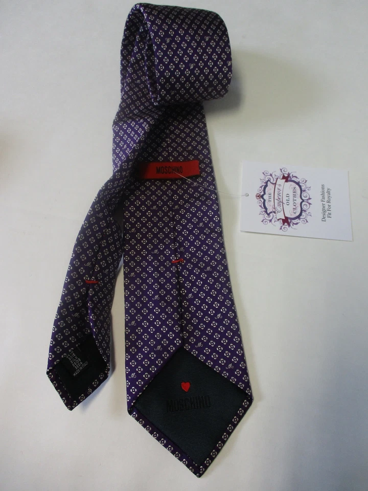 Corbata para hombre Moschino 100% seda púrpura blanco estampado floral Foto 3 de 3