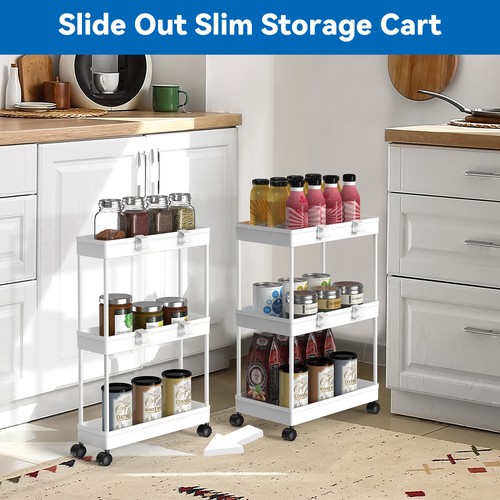 2 Pcs 3 Tier Slim Storage Cart Organizer Unit Slide Out Rolling Rack for Kitchen - Bild 5 von 12
