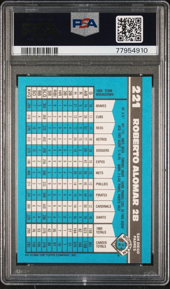 1990 Bowman Tiffany #221 Roberto Alomar - PSA 9 - Image 2 of 2