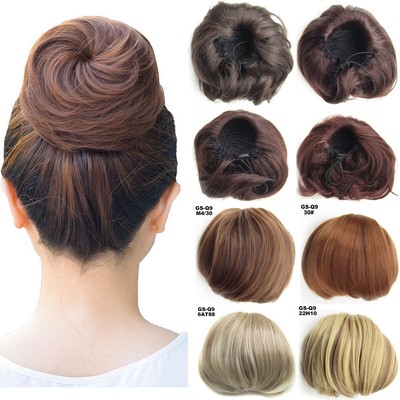 Natural Straight Hair Bun Updo Cover Chignon Drawstring Clip In