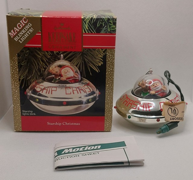TESTED&WORKING Hallmark 1990 Starship Christmas Santa & Reindeer Ornament W/Box TESTED&WORKING Hallmark 1990 Starship Christmas Santa & Reindeer Ornament W/Box