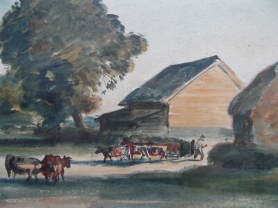 Rinder auf einer Wiese, Surrey. Original antikes WC Rowland Alston, Watts Gallery.