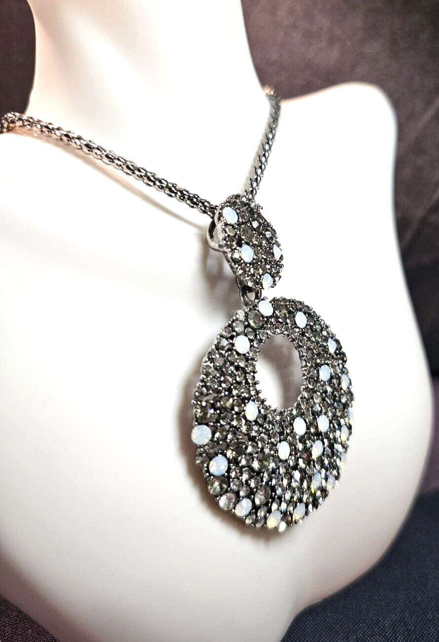 KF Statement Necklace Double Circle Rhinestones C… - image 4