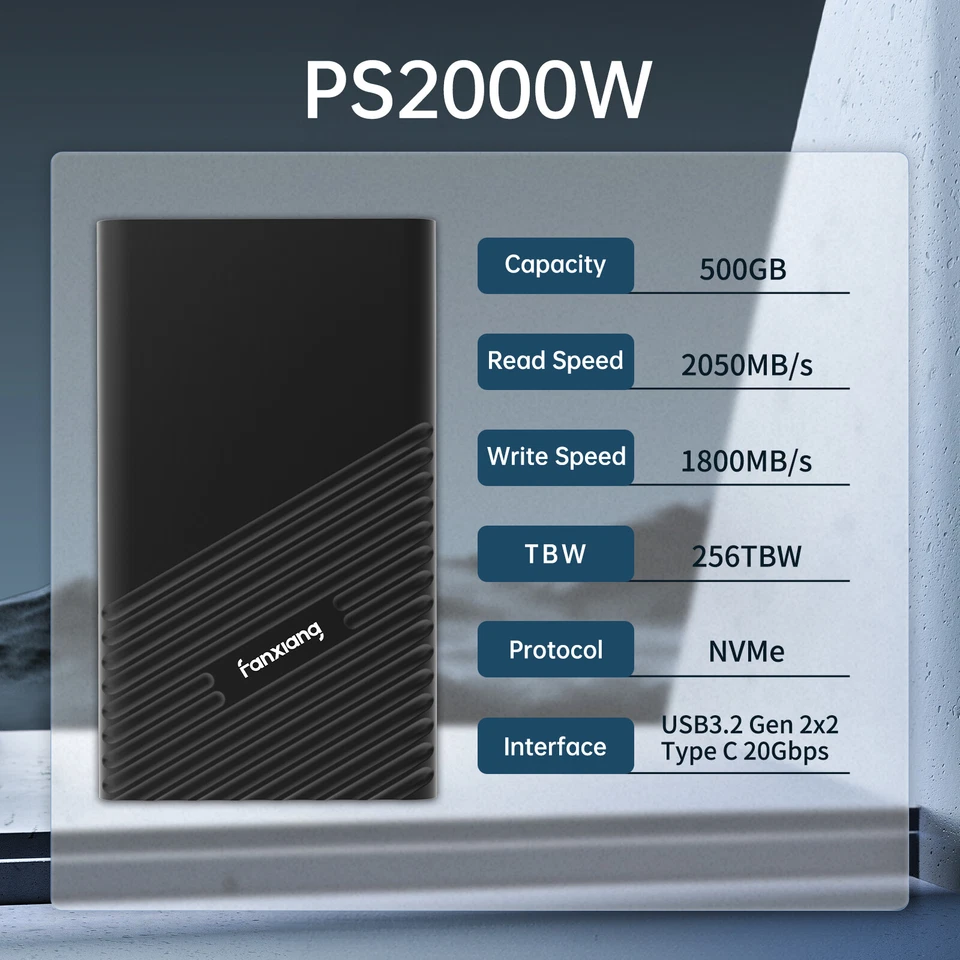 Fanxiang 500GB 1TB 2TB USB-C Tragbare Externe SSD Festplatte 2050MB/s Hard Drive