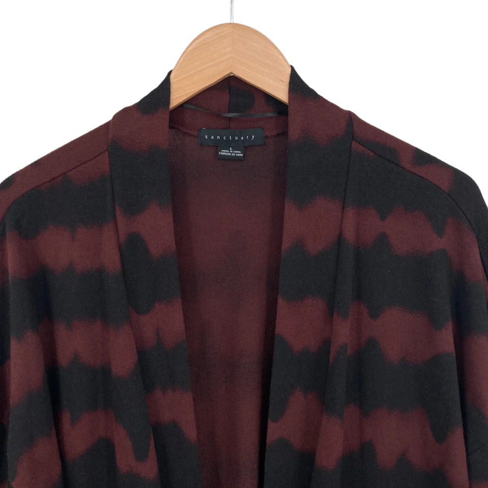Sanctuary Cardigan Sweater Womens Large Black Burgundy Striped Knit Open Front - Image 4 of 4