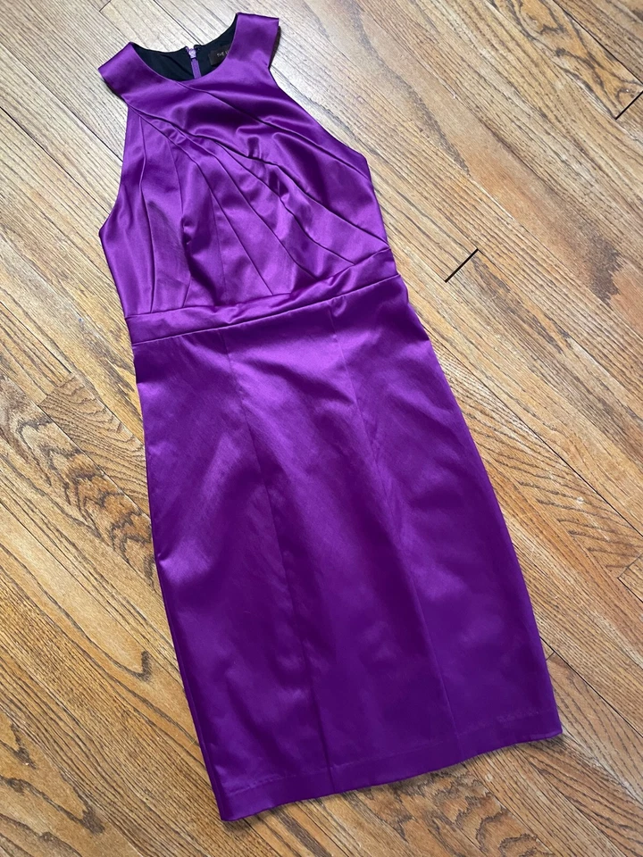 Mini Vestido Lápiz The Limited Sin Mangas Halter Púrpura Satén Movible Bodycon 0 Foto 2 de 4