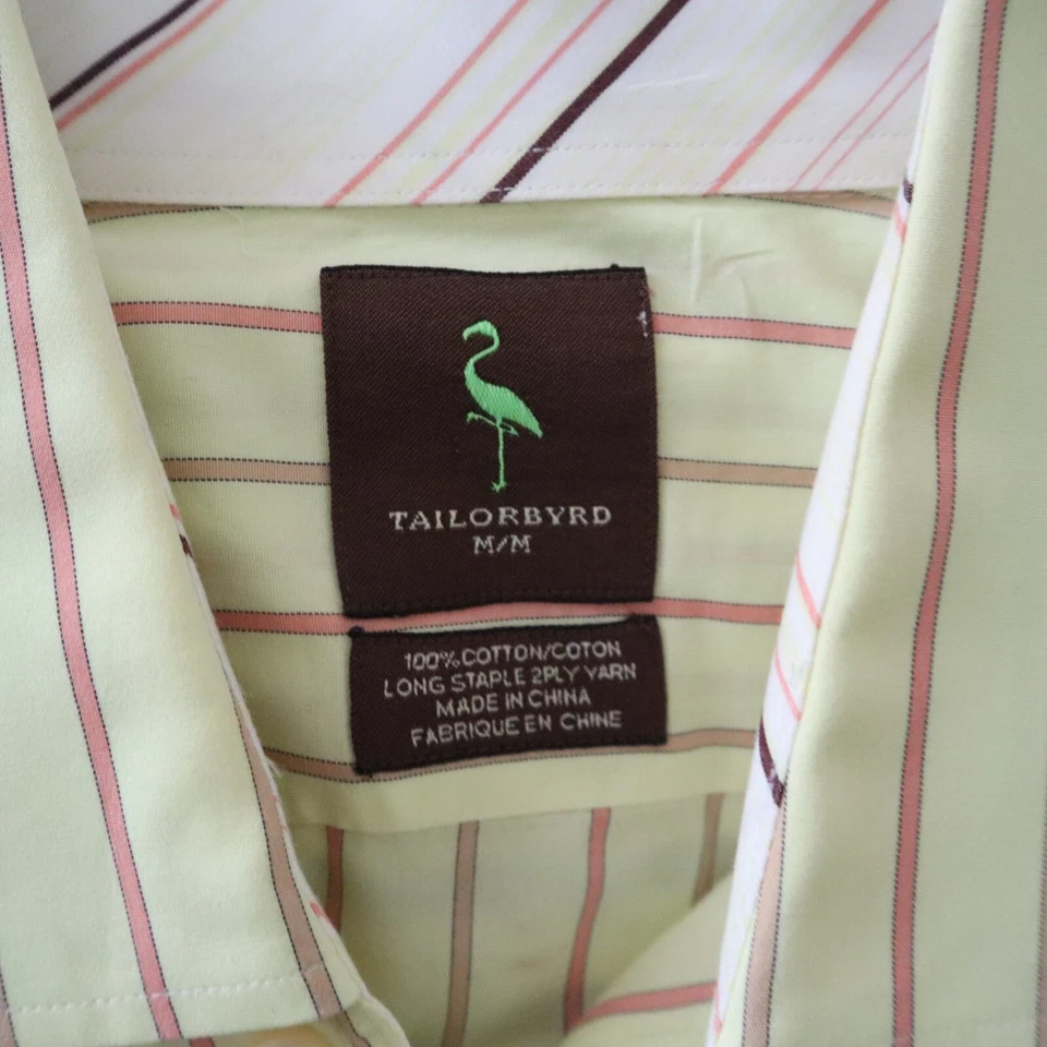 Camisa masculina Tailorbyrd algodão listrada amarela manga longa botão frontal média - Imagem 4 de 4