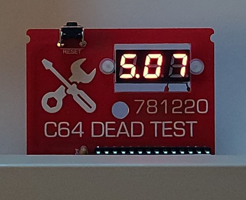 Red Commodore 64 Dead Test Cartridge 781220 with Red LED Voltmeter Display - Picture 2 of 3