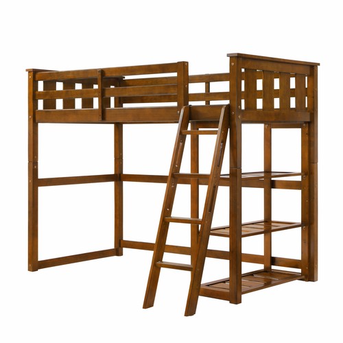 Twin Size Loft Storage Bed Frame For Kids Teen Girls Boys Bedroom Space Espresso - Picture 7 of 12