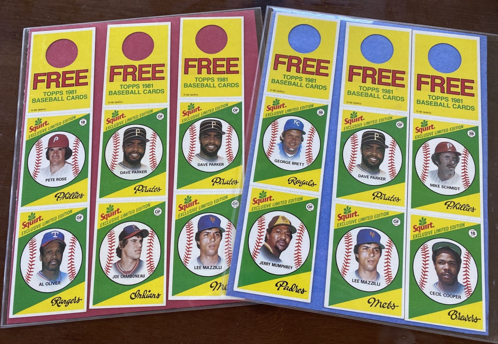 (11) Unused Panels Topps 1981 Baseball Squirt Promo card Brett Pete Rose Schmidt