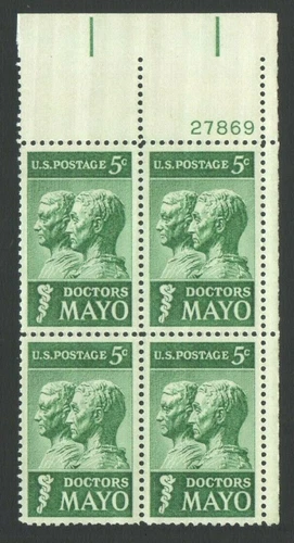 Vintage Unused US United States Postage Block 5 Cent Stamps MAYO DOCTORS