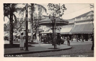 Postcard Santos Brazil Praca Maua RPPC Vintage Real Photo Bus Park
