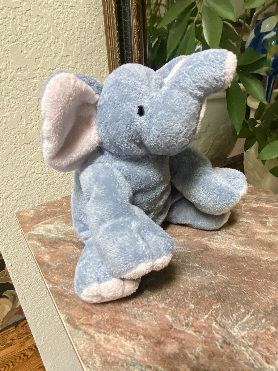 Vintage 2002 Ty Pluffies Winks Elephant Gray Pink Stuffed plush chamois  soft 9”