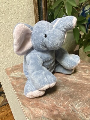 Vintage 2002 Ty Pluffies Winks Elephant Gray Pink Stuffed plush chamois  soft 9”