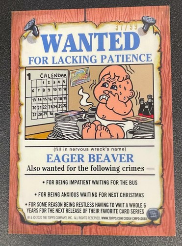 2020 Garbage Pail Kids Chrome Series 3 Berserk Kirk 116b Black Refractor 37/99 - Picture 2 of 2