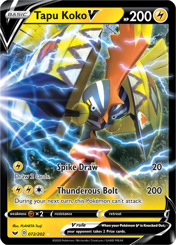 LP Pokemon Tapu Koko V - 072/202 - Ultra Rare Lightly Played Sword & Shield Base