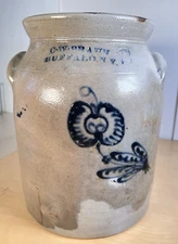 C.W. Braun Antique 2 Gallon Salt Glazed Stoneware Crock Bud 'n Butterfly Design