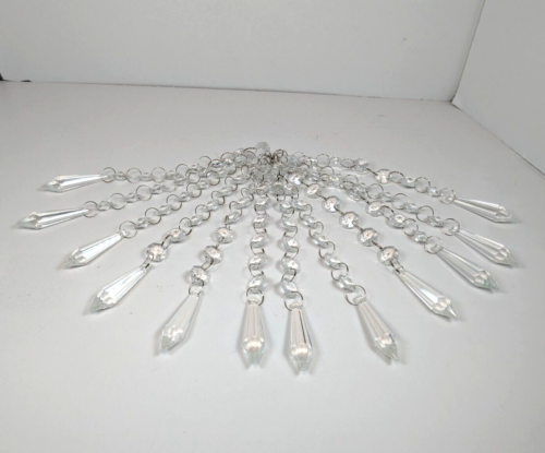 Chandelier Glass Crystal 12 pc Clear Prism 8" Bead Icicle Drop Silver Craft - Picture 1 of 7