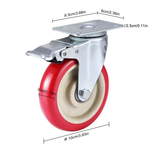 8 Pack Heavy Duty 4'' Caster Wheels Swivel Plate Polyurethane Wheels w/Brake US - Picture 9 of 15