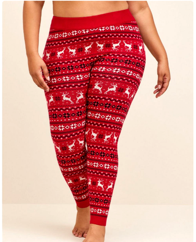 NWT Torrid 00 Red Soft Holiday Fair Isle Full Length Sweater Leggings, Size M 10 - Picture 4 of 6