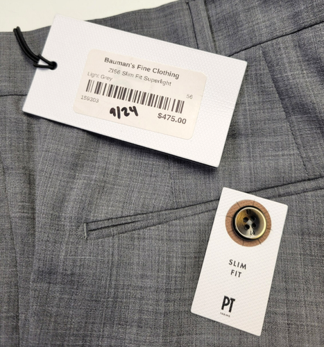 $475 Nuovo PT TORINO Super 130s Lana Vestito Pantaloni Uomo 40 Slim Fit Piatto EU 56 Grigio - Foto 5 di 9