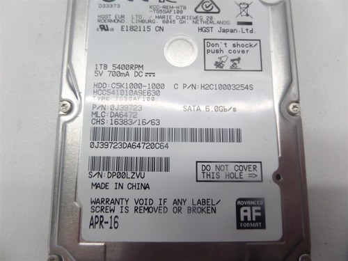 HGST HCC541010A9E630 1TB 5.4K RPM 6Gbps 2.5" SATA Hard Drive - Picture 2 of 4