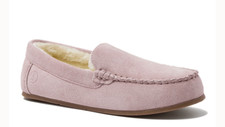 Lands' End Womens Suede Slip On Comfort Moccasin Slippers Pink Size 6